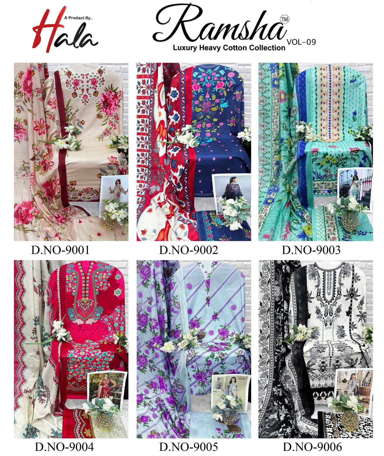 HALA RAMSHA VOL-9 HEAVY COTTON PRINTED DRESS MATERIAL 