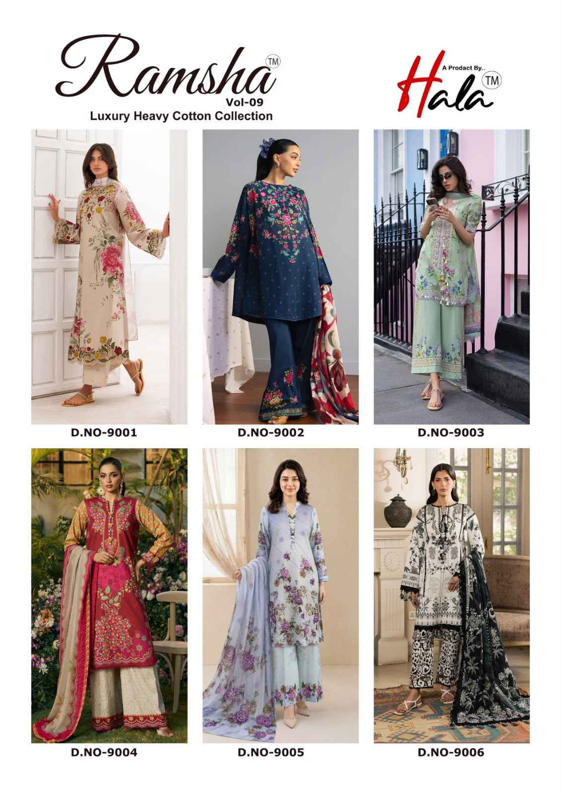 HALA RAMSHA VOL-9 HEAVY COTTON PRINTED DRESS MATERIAL 