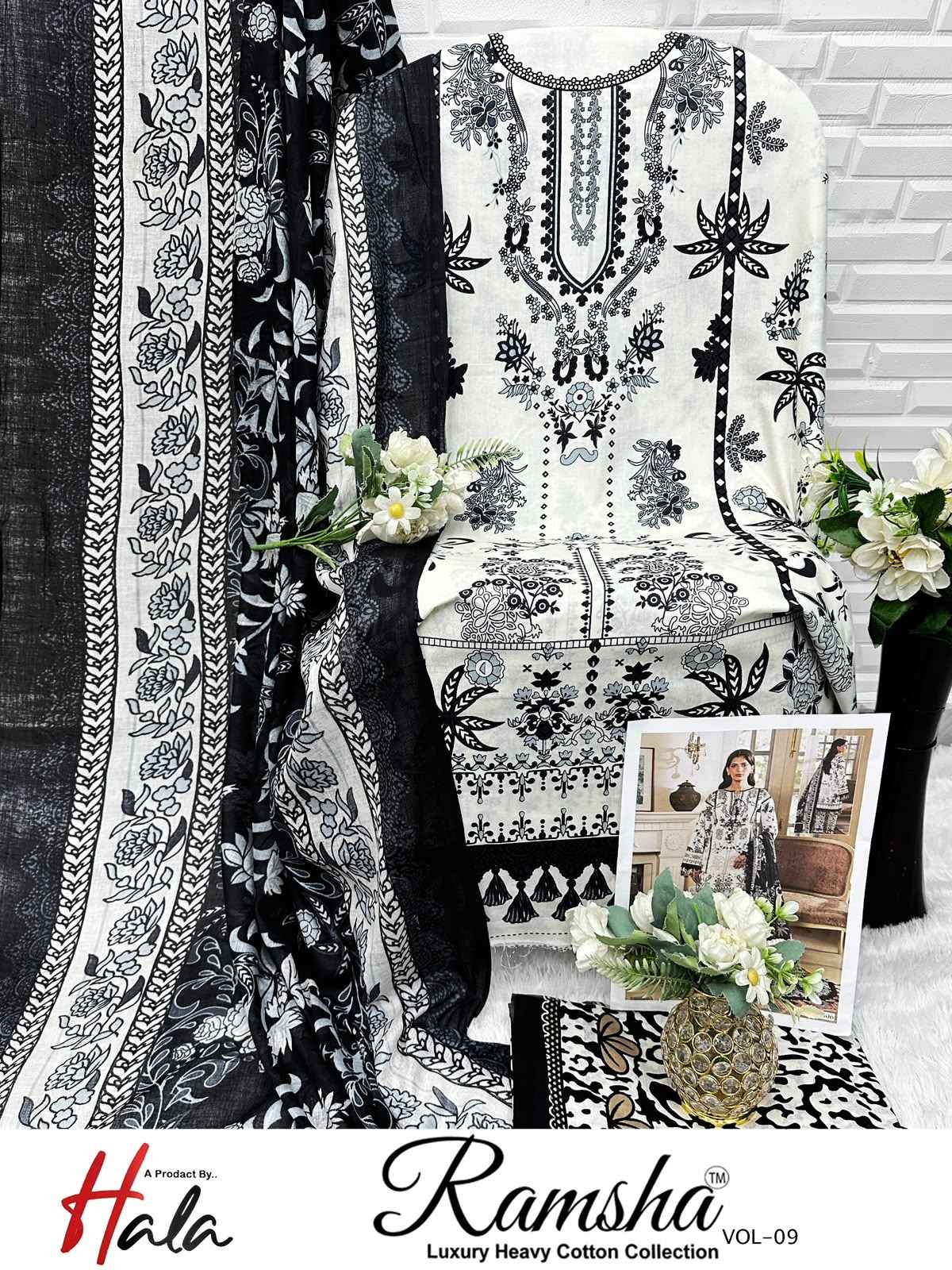 HALA RAMSHA VOL-9 HEAVY COTTON PRINTED DRESS MATERIAL 