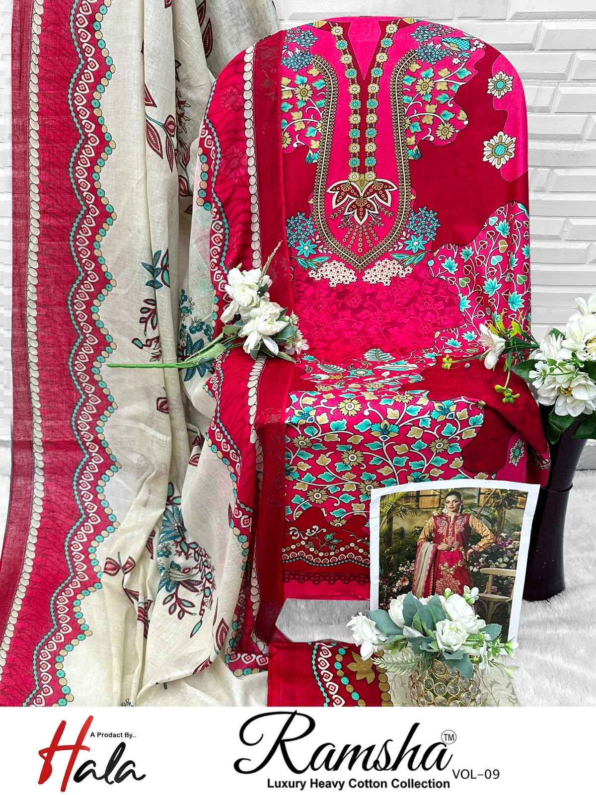 HALA RAMSHA VOL-9 HEAVY COTTON PRINTED DRESS MATERIAL 
