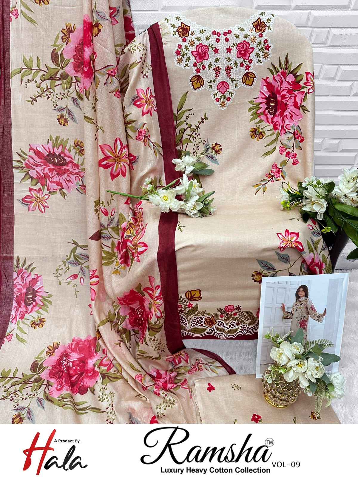 HALA RAMSHA VOL-9 HEAVY COTTON PRINTED DRESS MATERIAL 