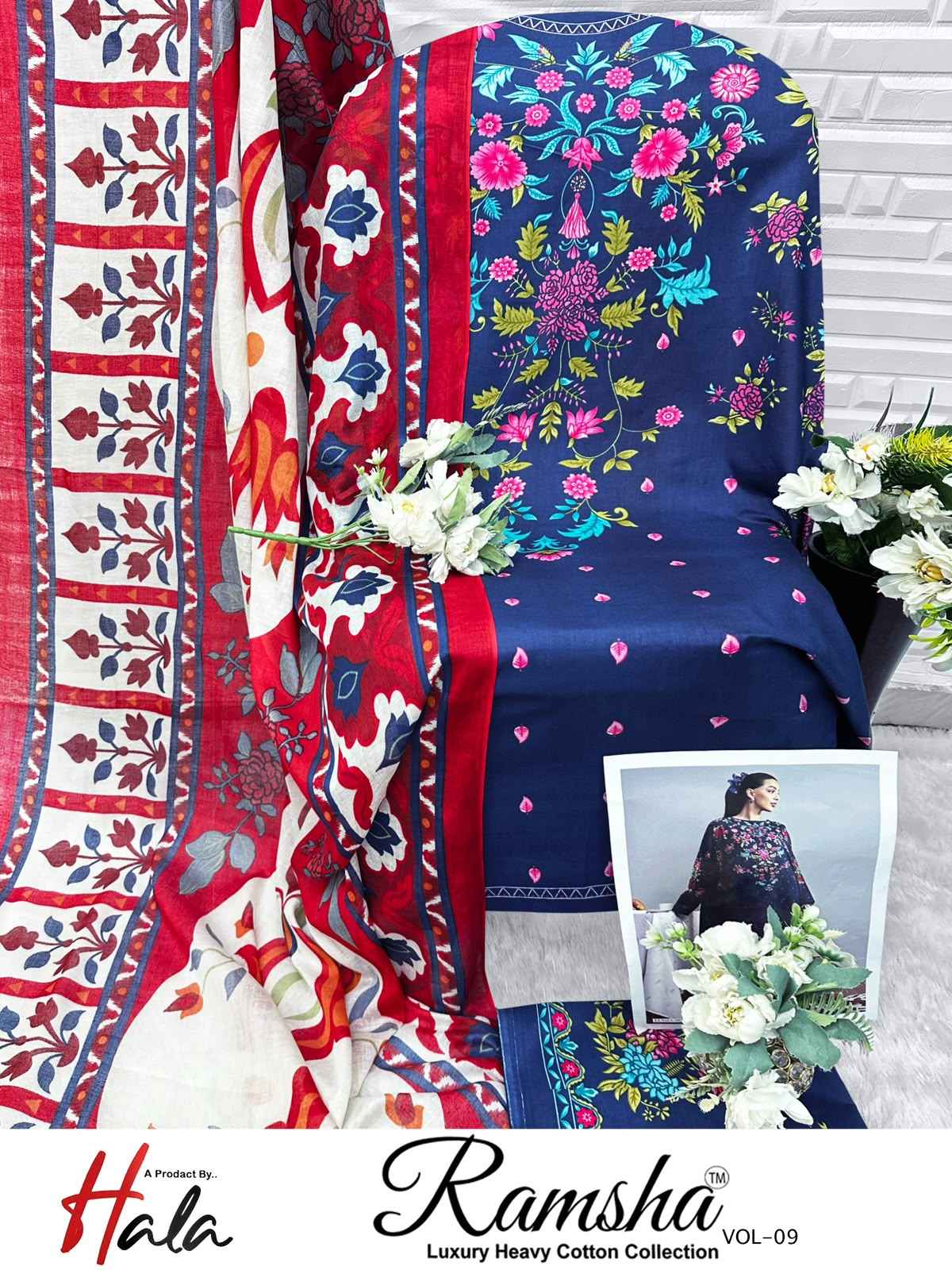 HALA RAMSHA VOL-9 HEAVY COTTON PRINTED DRESS MATERIAL 