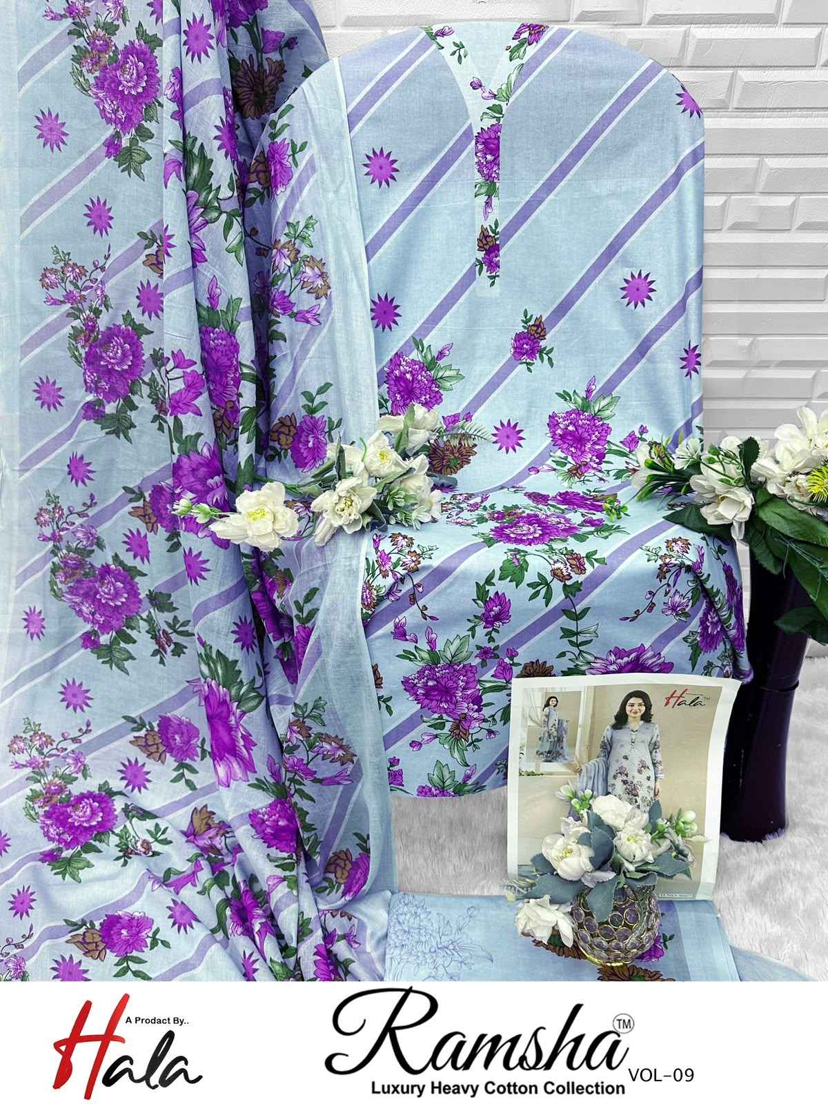 HALA RAMSHA VOL-9 HEAVY COTTON PRINTED DRESS MATERIAL 