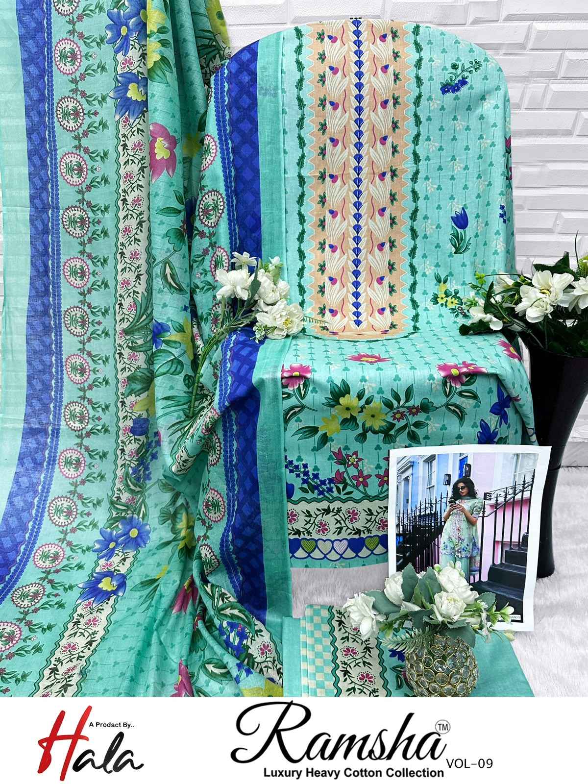 HALA RAMSHA VOL-9 HEAVY COTTON PRINTED DRESS MATERIAL 