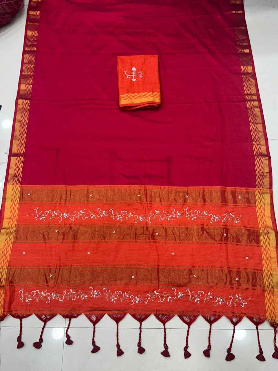 HANDLOOM COTTON RICH PATTA HANDWORK SAREE 