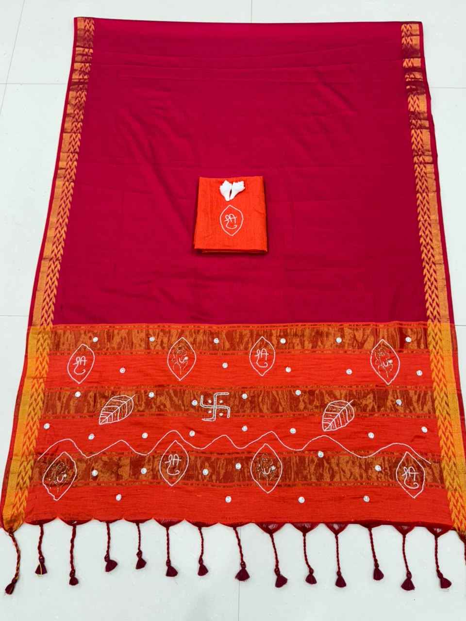 HANDLOOM COTTON RICH PATTA HANDWORK SAREE 