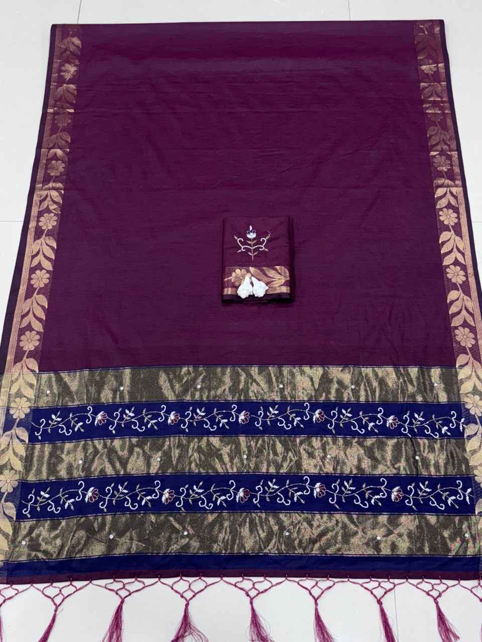 HANDLOOM COTTON RICH PATTA HANDWORK SAREE 