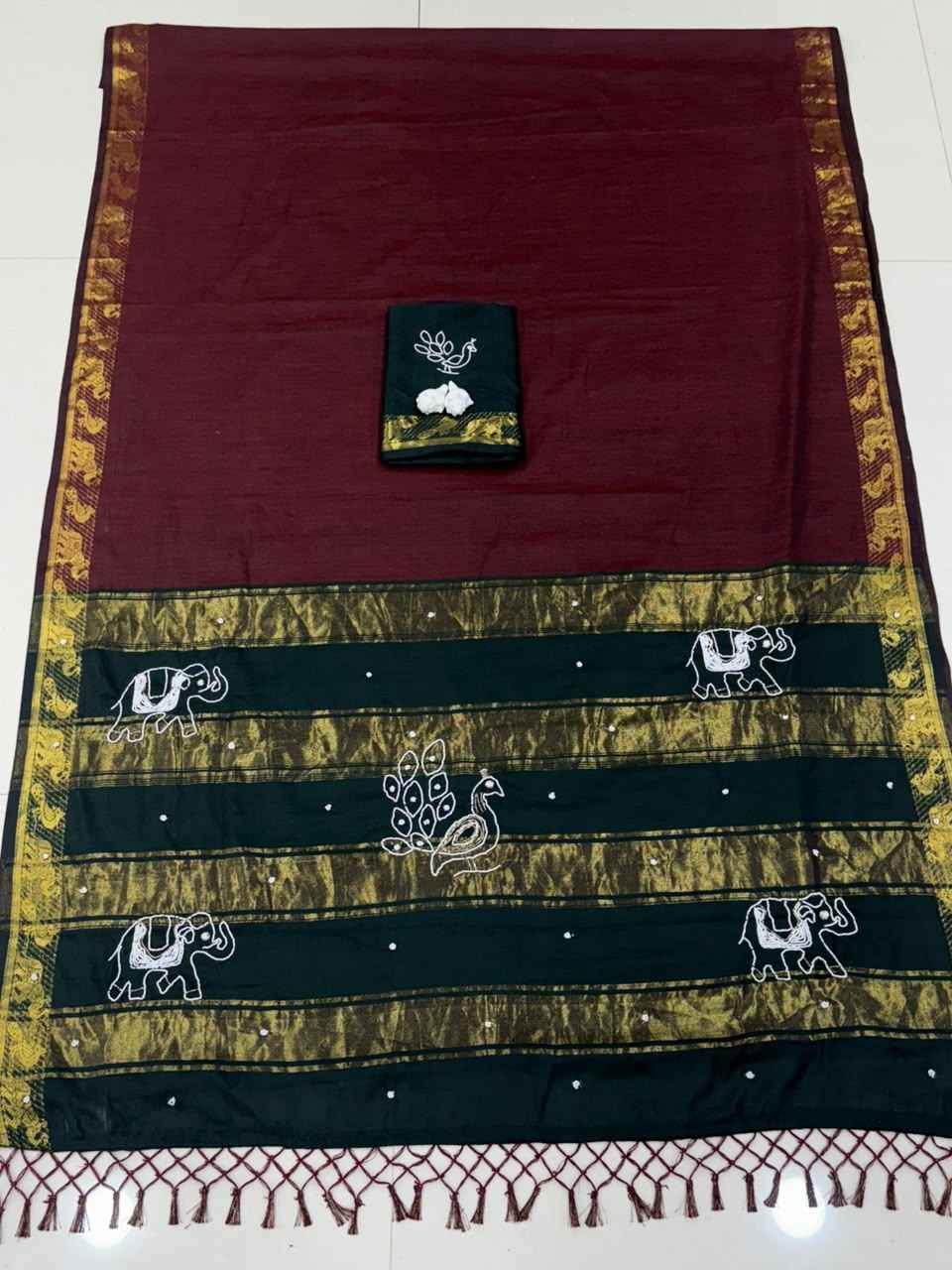 HANDLOOM COTTON RICH PATTA HANDWORK SAREE 