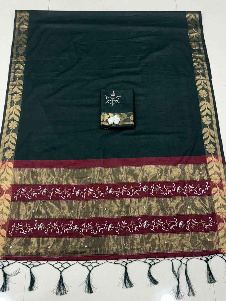 HANDLOOM COTTON RICH PATTA HANDWORK SAREE 