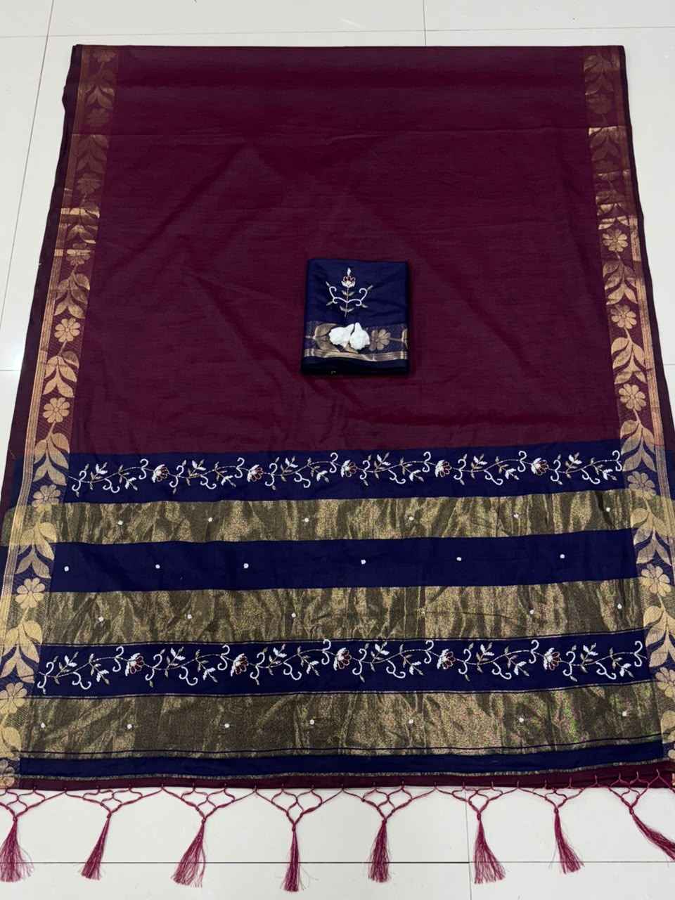 HANDLOOM COTTON RICH PATTA HANDWORK SAREE 