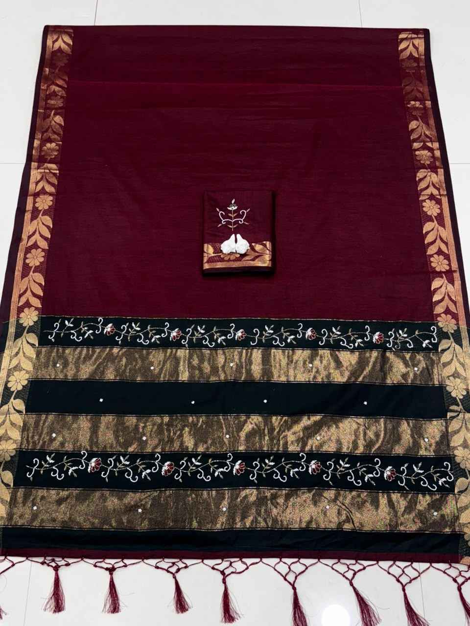 HANDLOOM COTTON RICH PATTA HANDWORK SAREE 