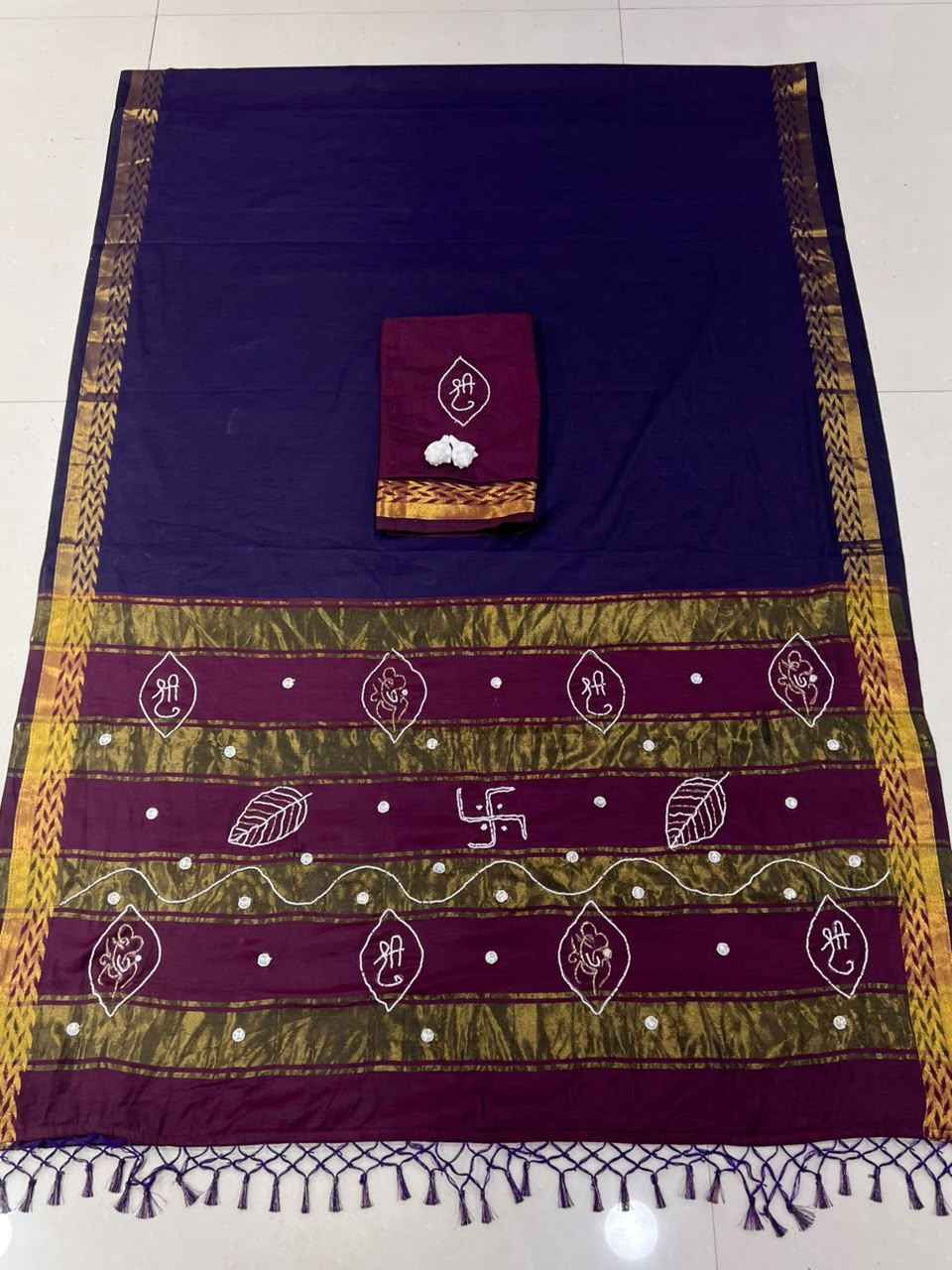 HANDLOOM COTTON RICH PATTA HANDWORK SAREE 