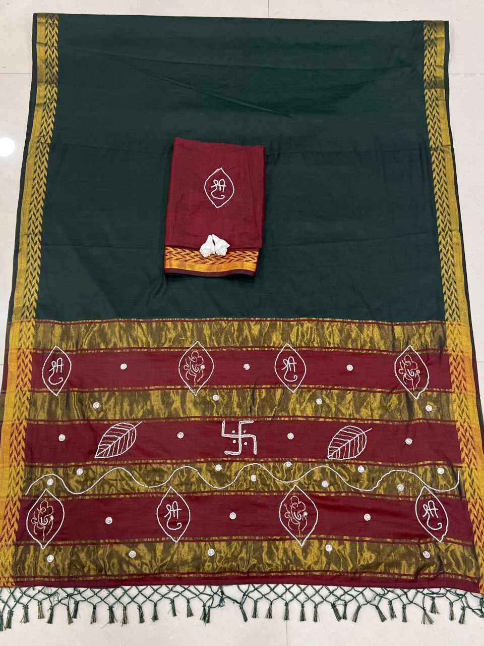 HANDLOOM COTTON RICH PATTA HANDWORK SAREE 