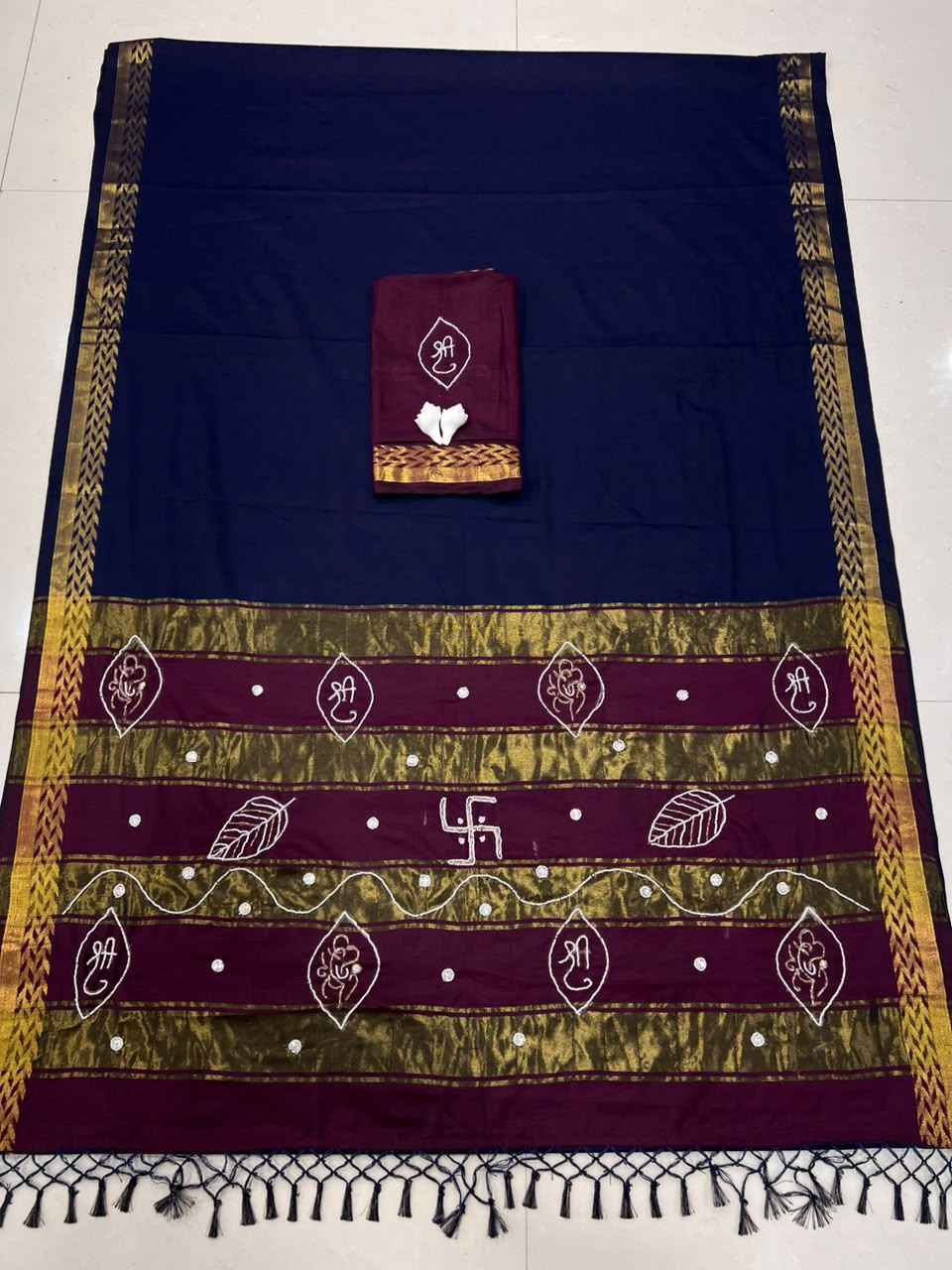 HANDLOOM COTTON RICH PATTA HANDWORK SAREE 
