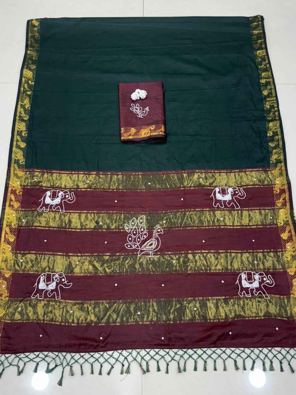HANDLOOM COTTON RICH PATTA HANDWORK SAREE 