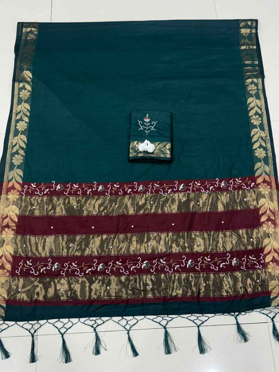 HANDLOOM COTTON RICH PATTA HANDWORK SAREE 