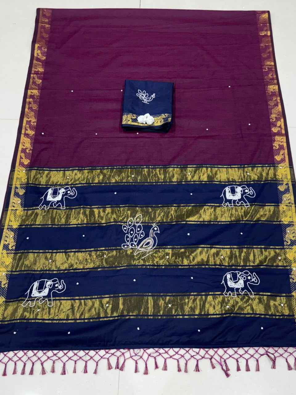 HANDLOOM COTTON RICH PATTA HANDWORK SAREE 