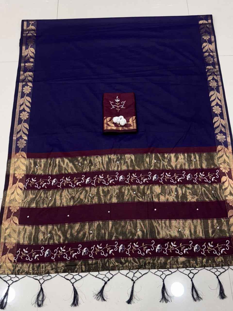 HANDLOOM COTTON RICH PATTA HANDWORK SAREE 