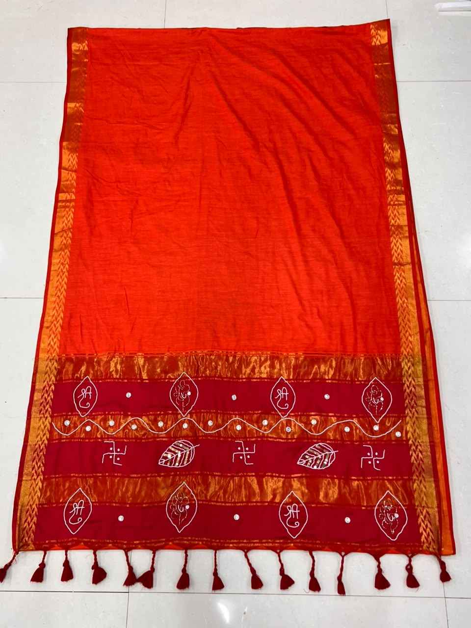 HANDLOOM COTTON RICH PATTA HANDWORK SAREE 