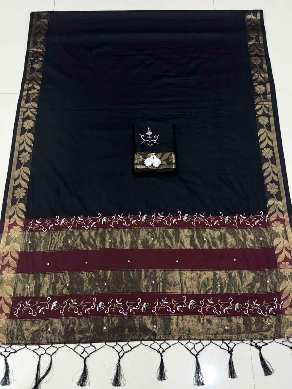 HANDLOOM COTTON RICH PATTA HANDWORK SAREE 