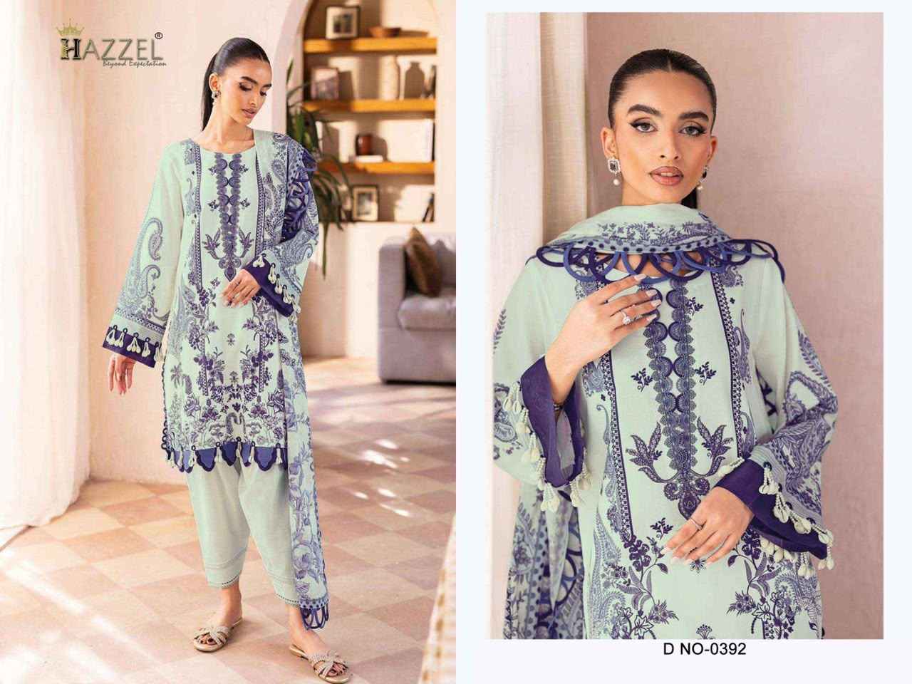 HAZZEL FIRDOUS 0392 & 0393 PURE COTTON PAKISTANI DRESS MATERIAL