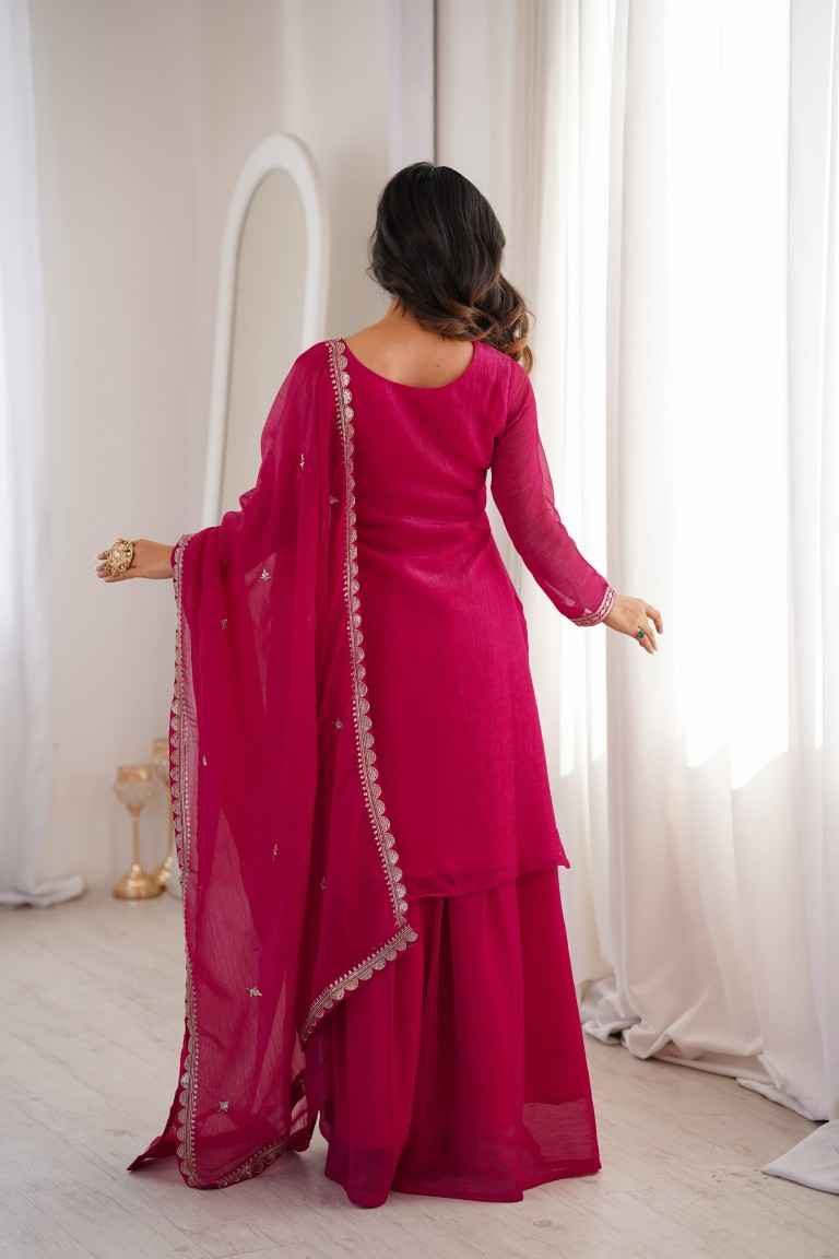 HEAVY PURE SOFT CRUNCHY SILK EMBROIDERY WORK SHARARA READYMADE SUIT
