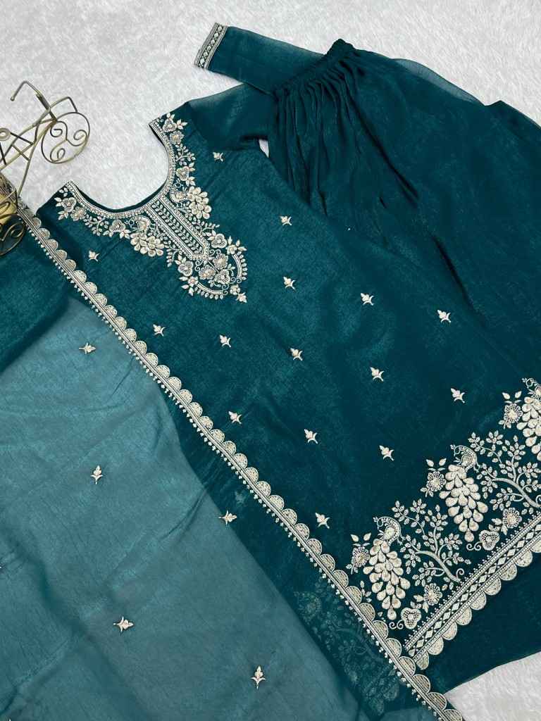 HEAVY PURE SOFT CRUNCHY SILK EMBROIDERY WORK SHARARA READYMADE SUIT