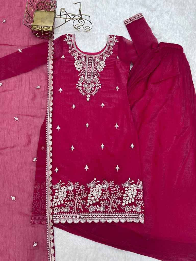 HEAVY PURE SOFT CRUNCHY SILK EMBROIDERY WORK SHARARA READYMADE SUIT