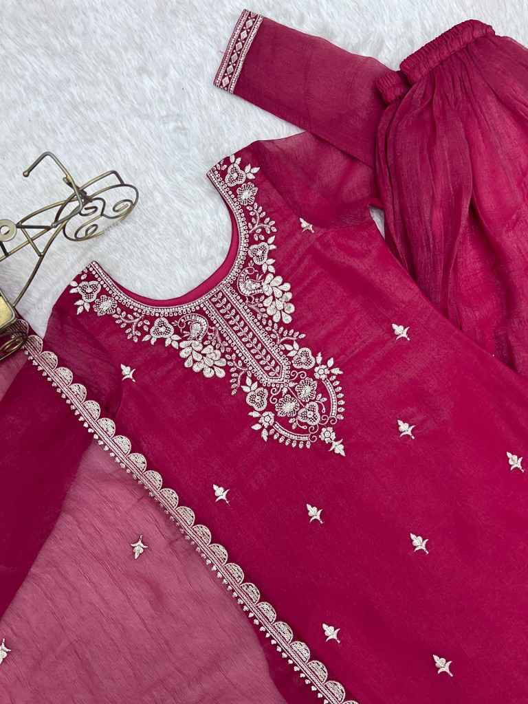 HEAVY PURE SOFT CRUNCHY SILK EMBROIDERY WORK SHARARA READYMADE SUIT