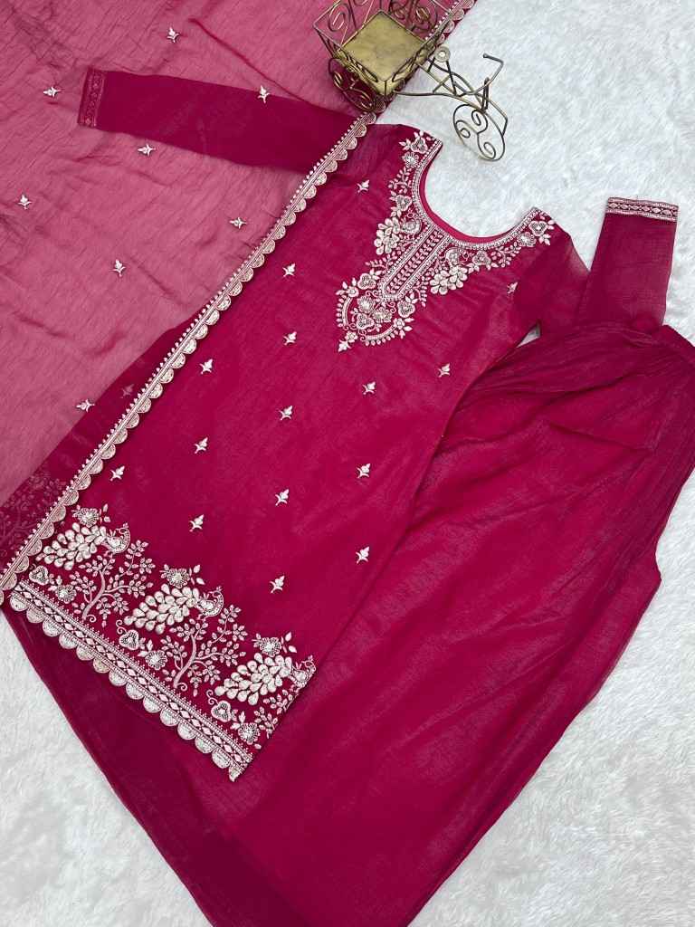 HEAVY PURE SOFT CRUNCHY SILK EMBROIDERY WORK SHARARA READYMADE SUIT
