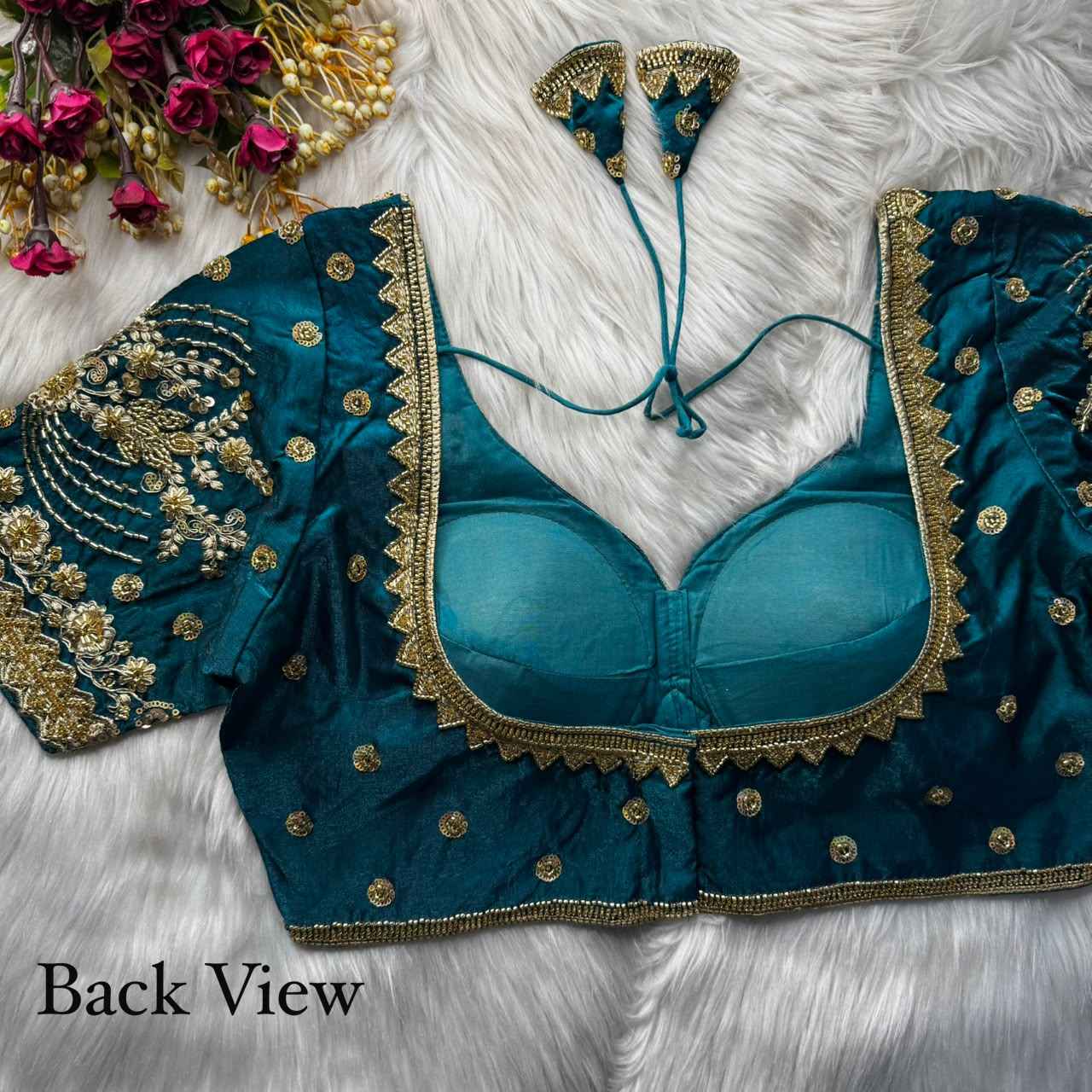 HEAVY PURE SOFT FANDY SILK BEADS WORK SABYASACHI BLOUSE
