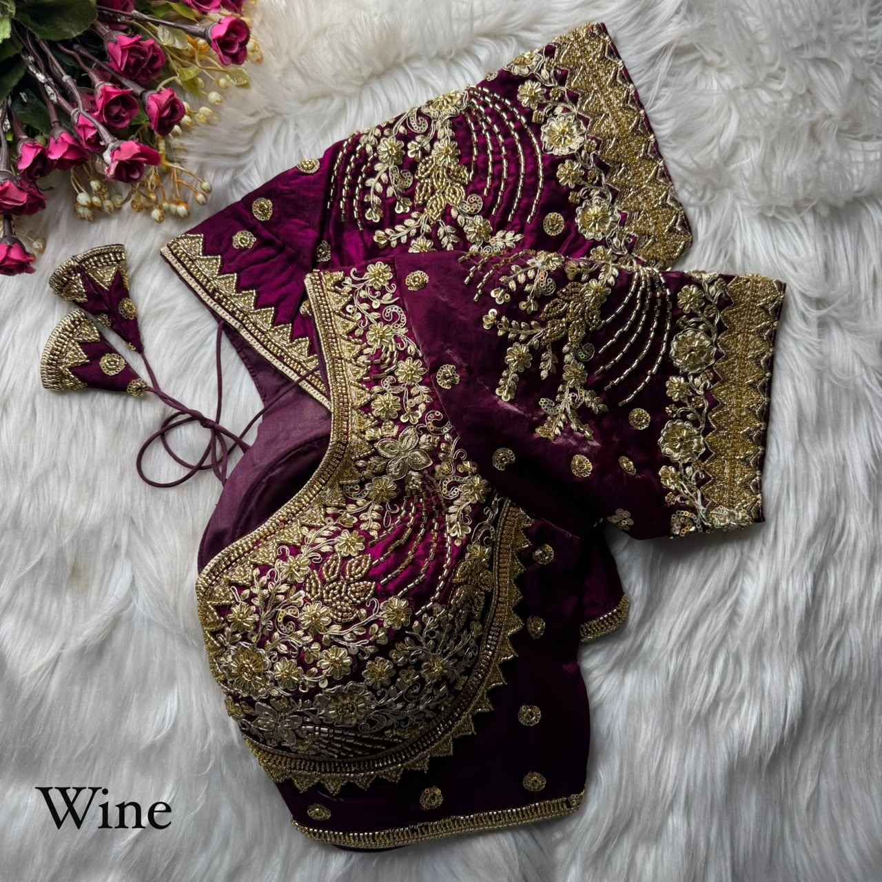 HEAVY PURE SOFT FANDY SILK BEADS WORK SABYASACHI BLOUSE