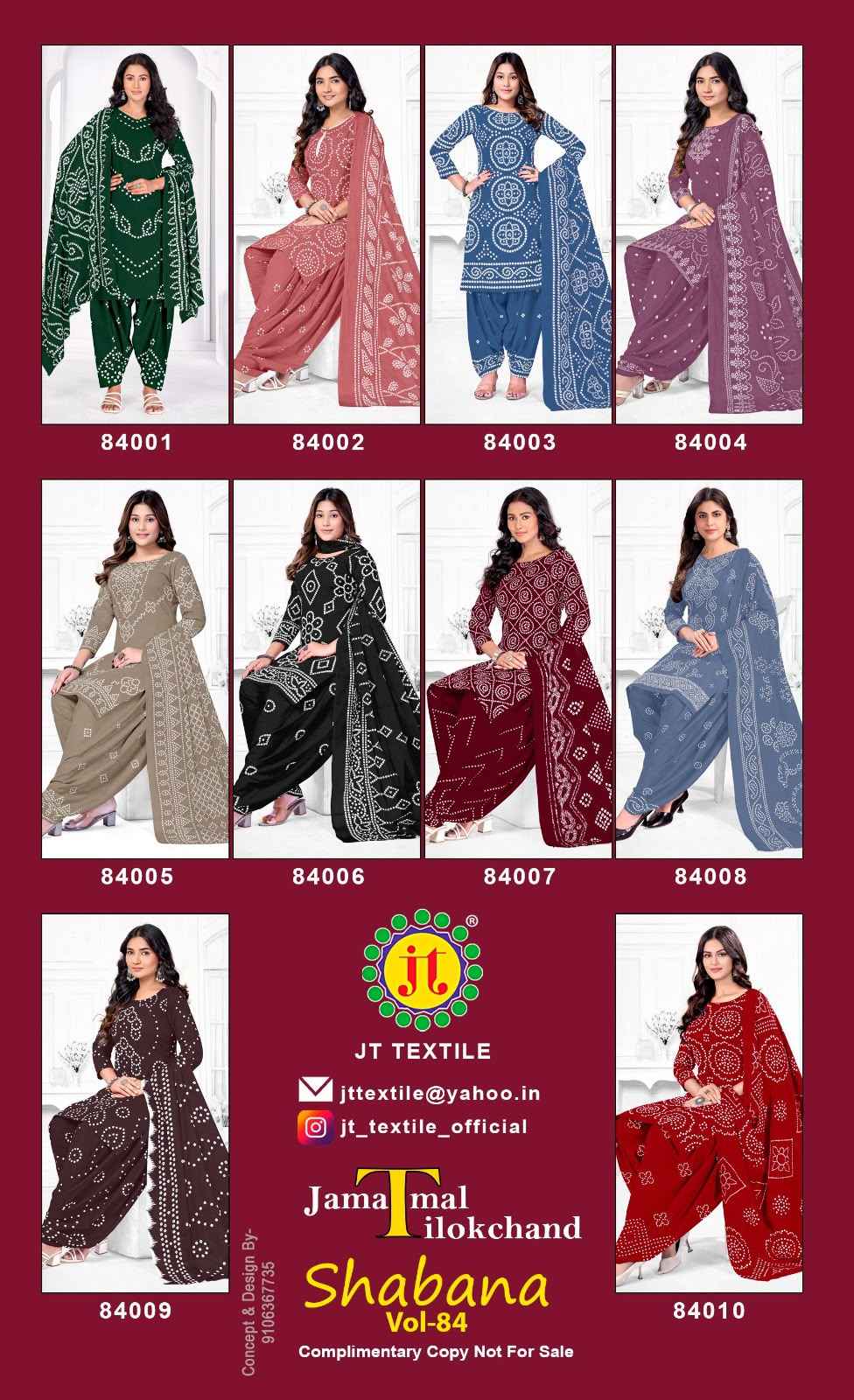 JT SHABANA VOL-84 COTTON BANDHANI PRINTED DRESS MATERIAL 