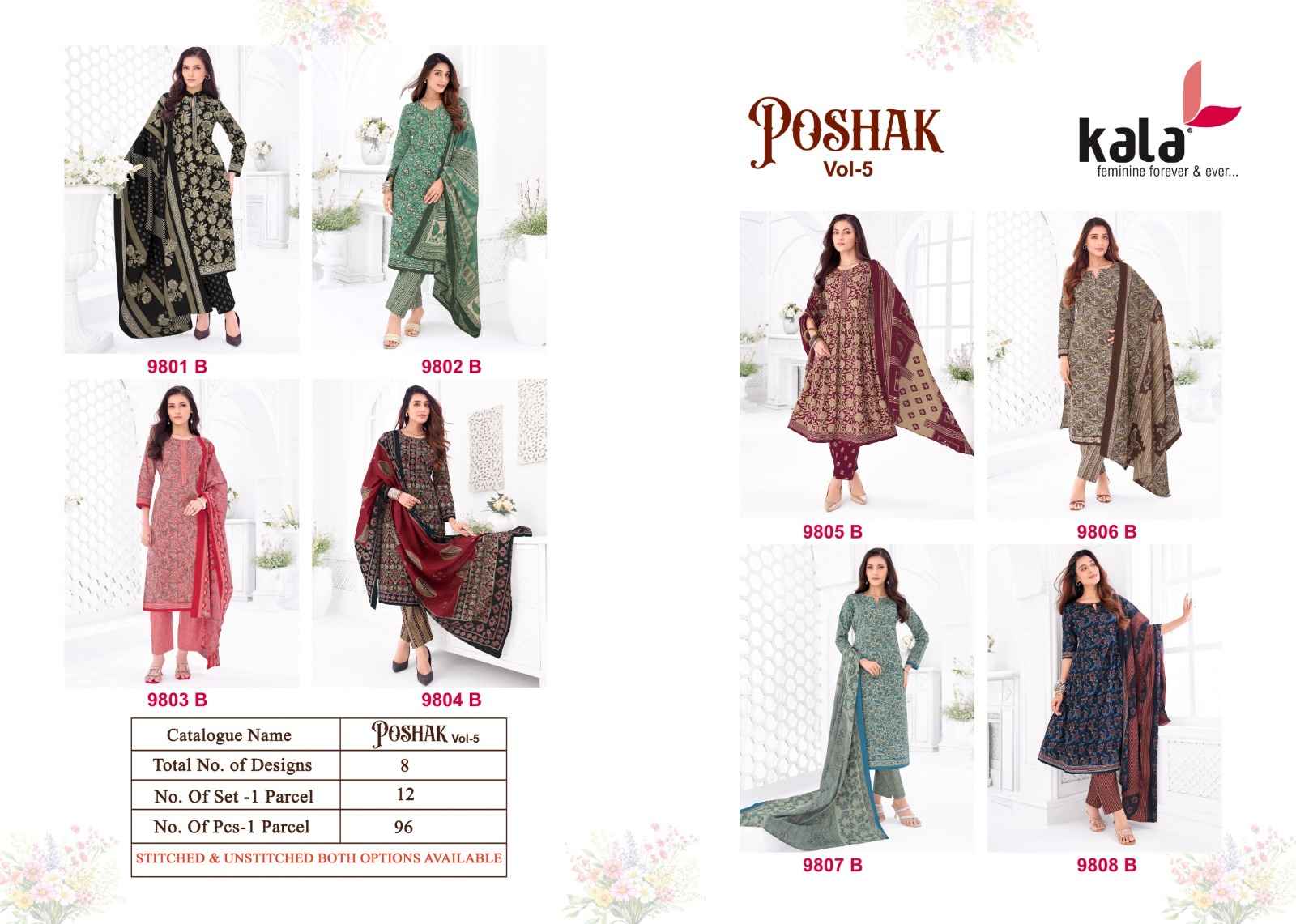 KALA POSHAK VOL-5 PURE COTTON PRINTED DRESS MATERIAL 