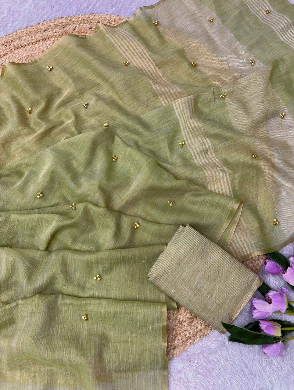 KHADI TISSUE SILK WEAVING GHUNGHROO HAND WORK SAREE 