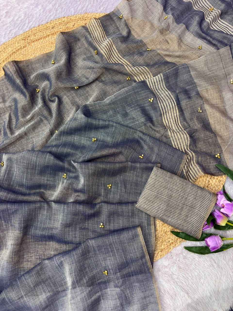 KHADI TISSUE SILK WEAVING GHUNGHROO HAND WORK SAREE 