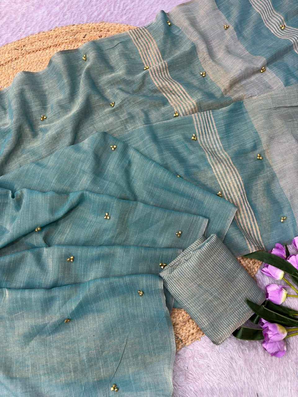 KHADI TISSUE SILK WEAVING GHUNGHROO HAND WORK SAREE 