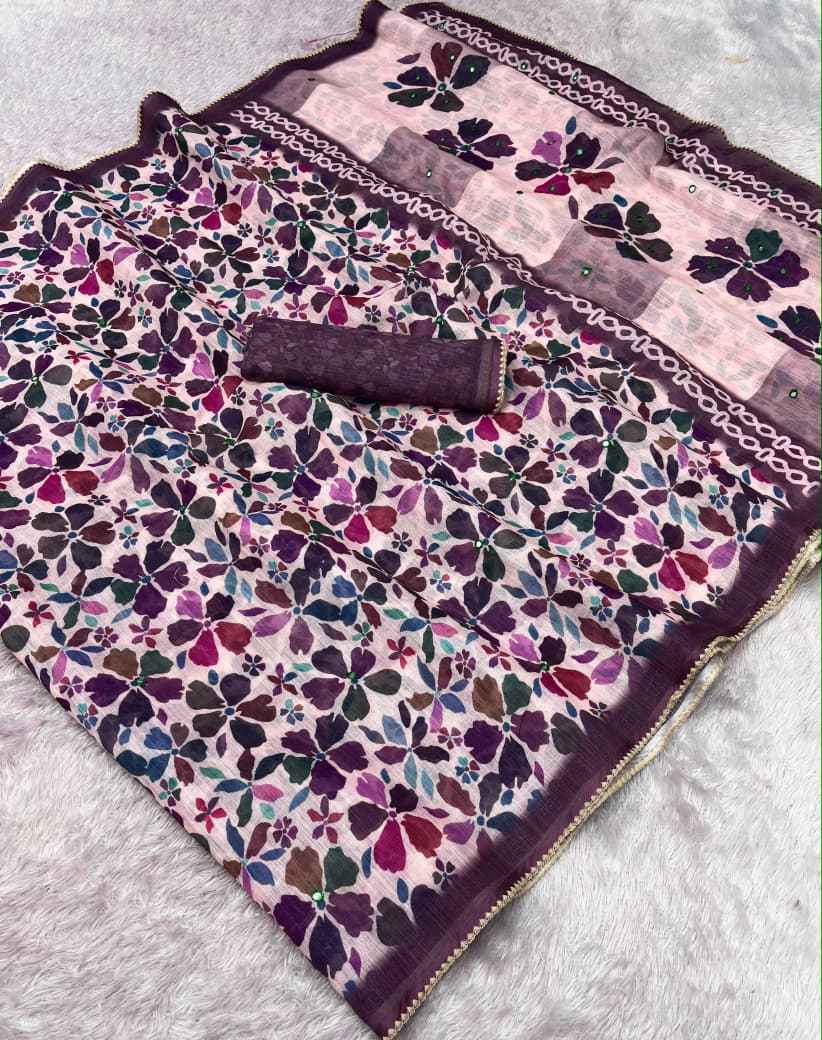LINEN COTTON MIRROR WITH ARCO WORK SAREE