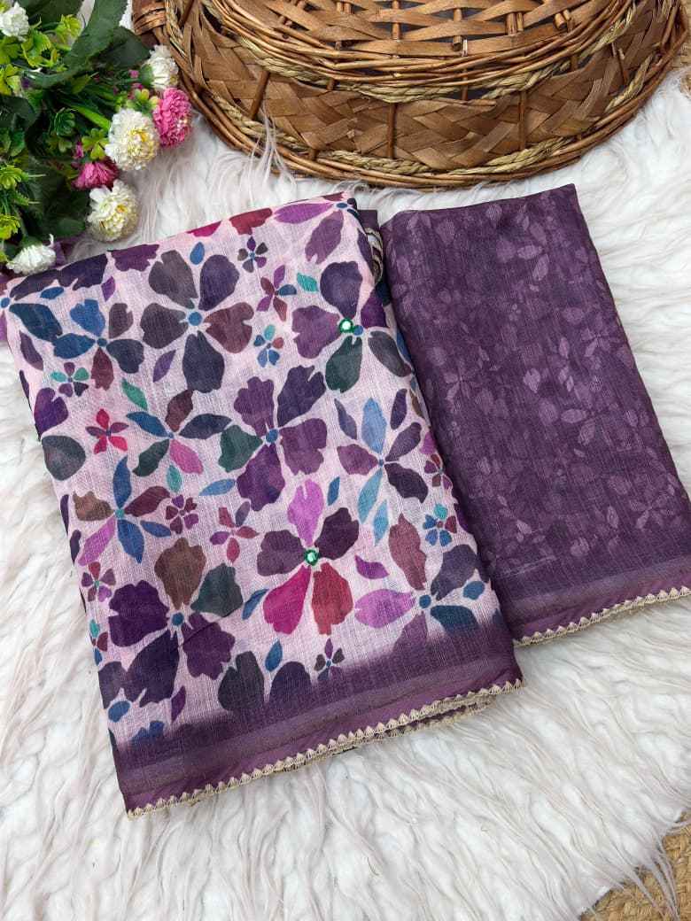 LINEN COTTON MIRROR WITH ARCO WORK SAREE