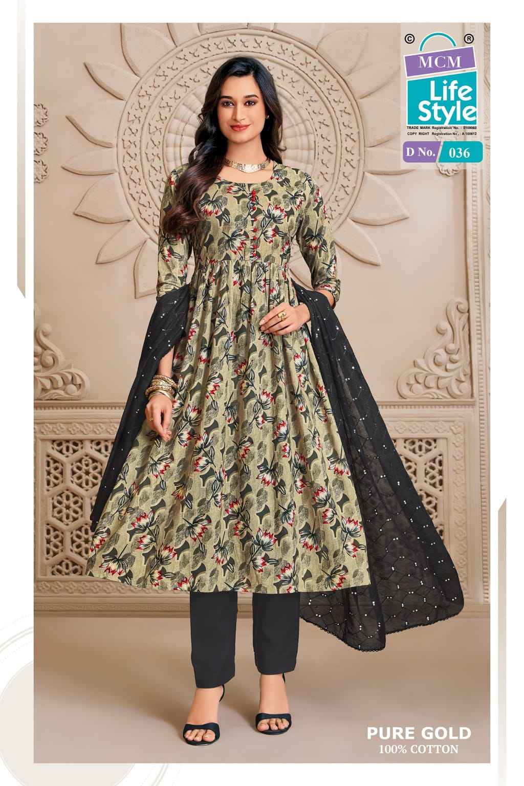 MCM PURE GOLD VOL-2 COTTON PRINTED UMBRELLA STYLE READYMADE SUIT 