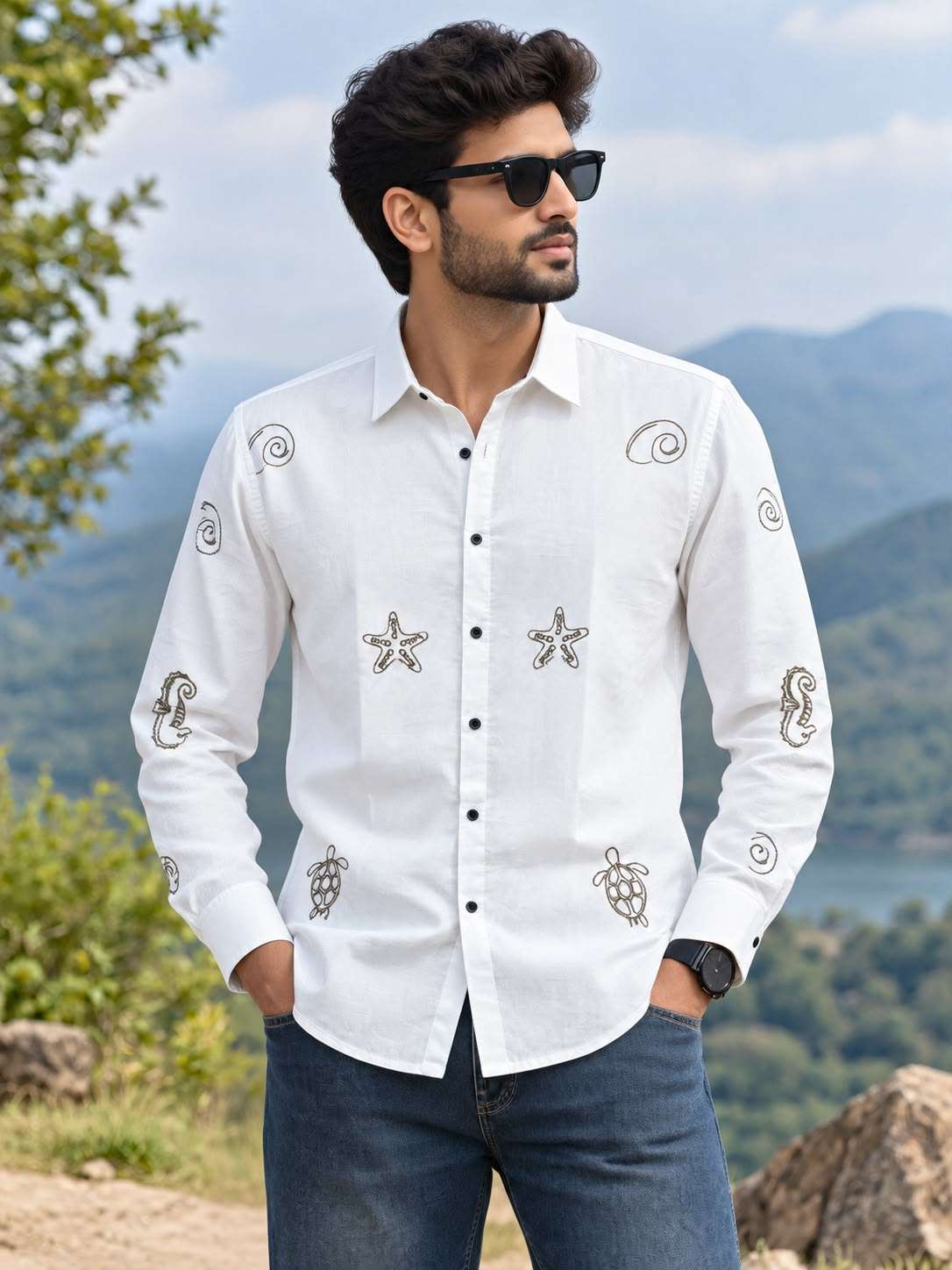 MENS EXCLUSIVE COTTON EMBRODARY WORK STYLISH SHIRT 