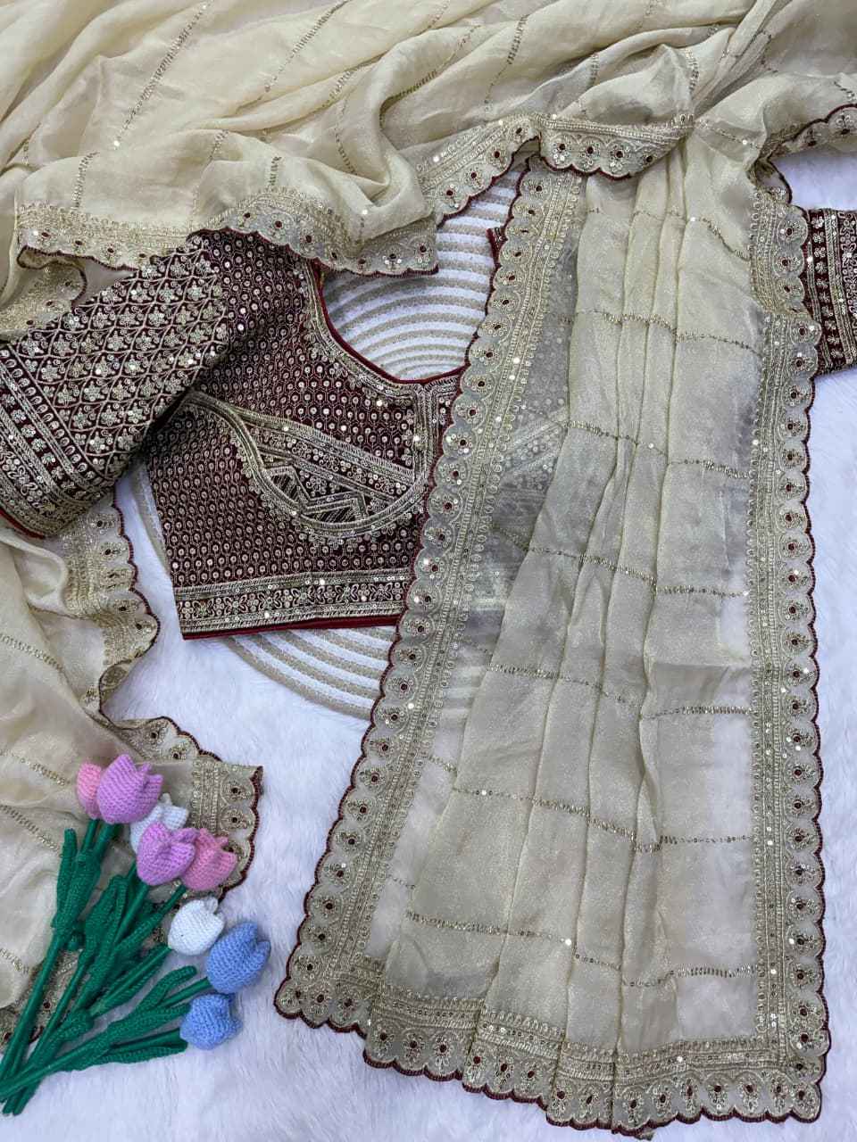 NC MOSS BEAD SEQUINS AND ZARI EMBROIDERY WORK SAREE