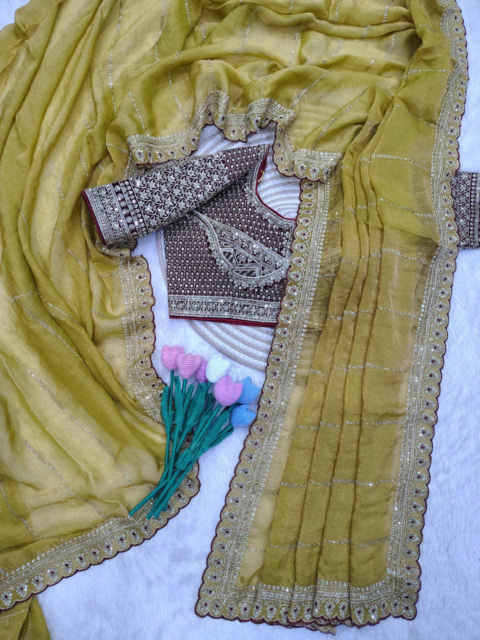 NC MOSS BEAD SEQUINS AND ZARI EMBROIDERY WORK SAREE