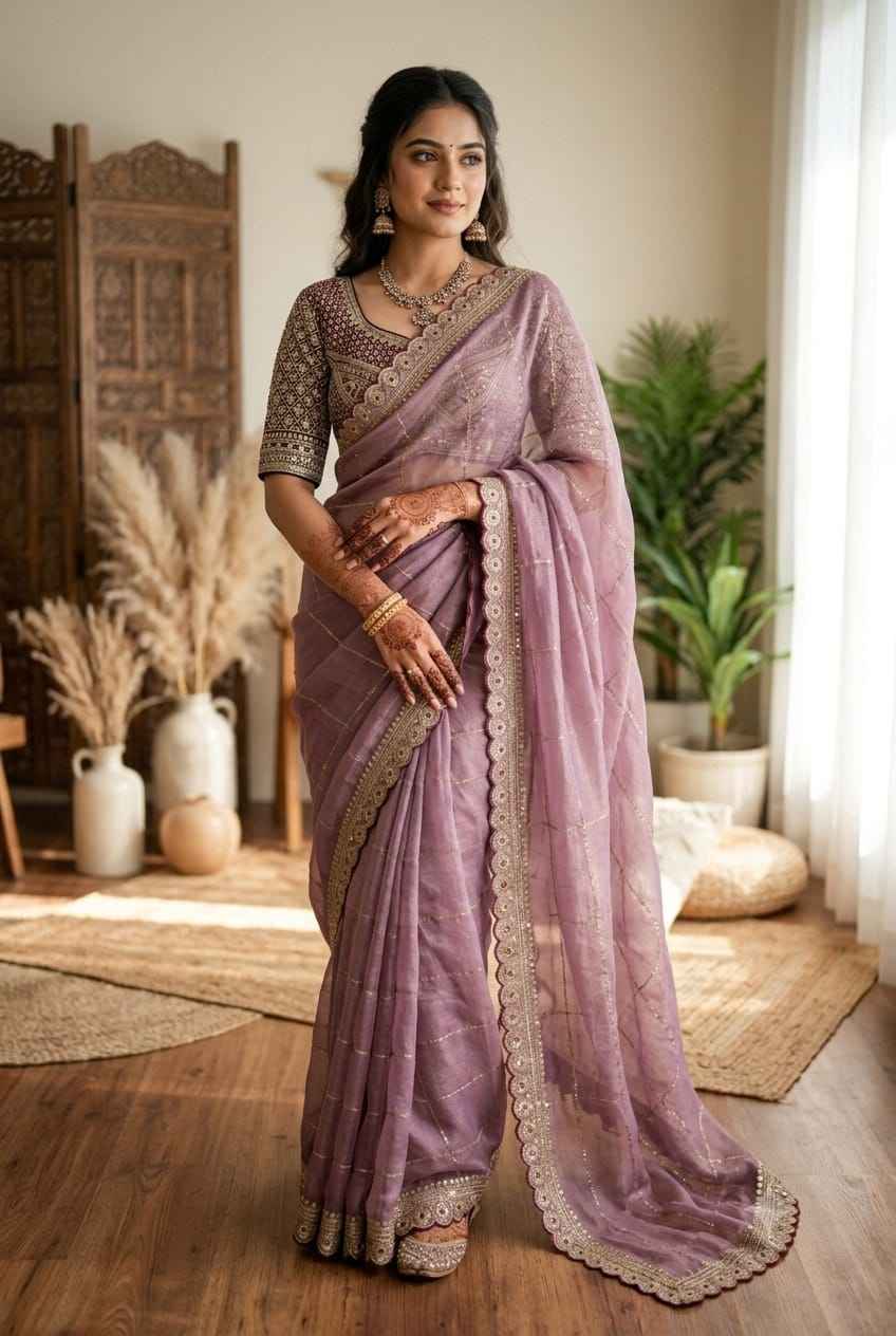 NC MOSS BEAD SEQUINS AND ZARI EMBROIDERY WORK SAREE