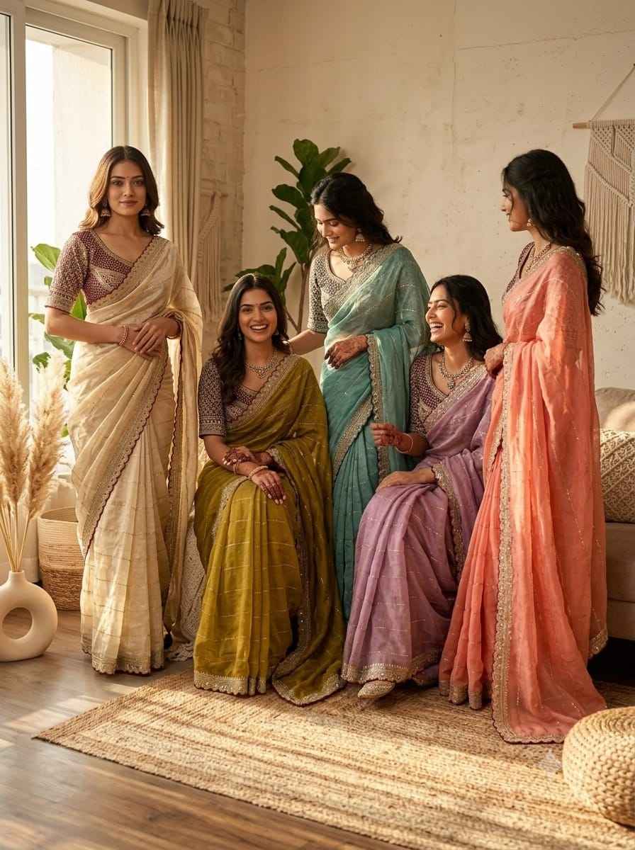 NC MOSS BEAD SEQUINS AND ZARI EMBROIDERY WORK SAREE