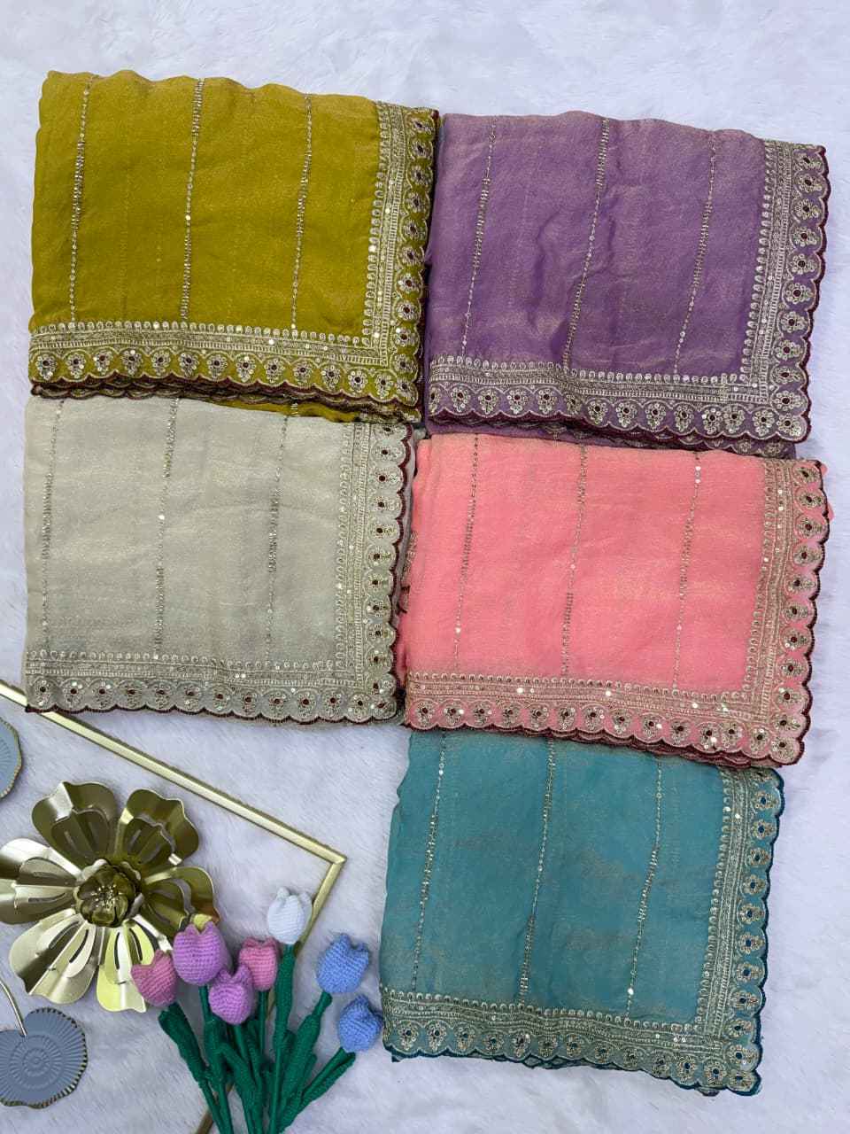 NC MOSS BEAD SEQUINS AND ZARI EMBROIDERY WORK SAREE
