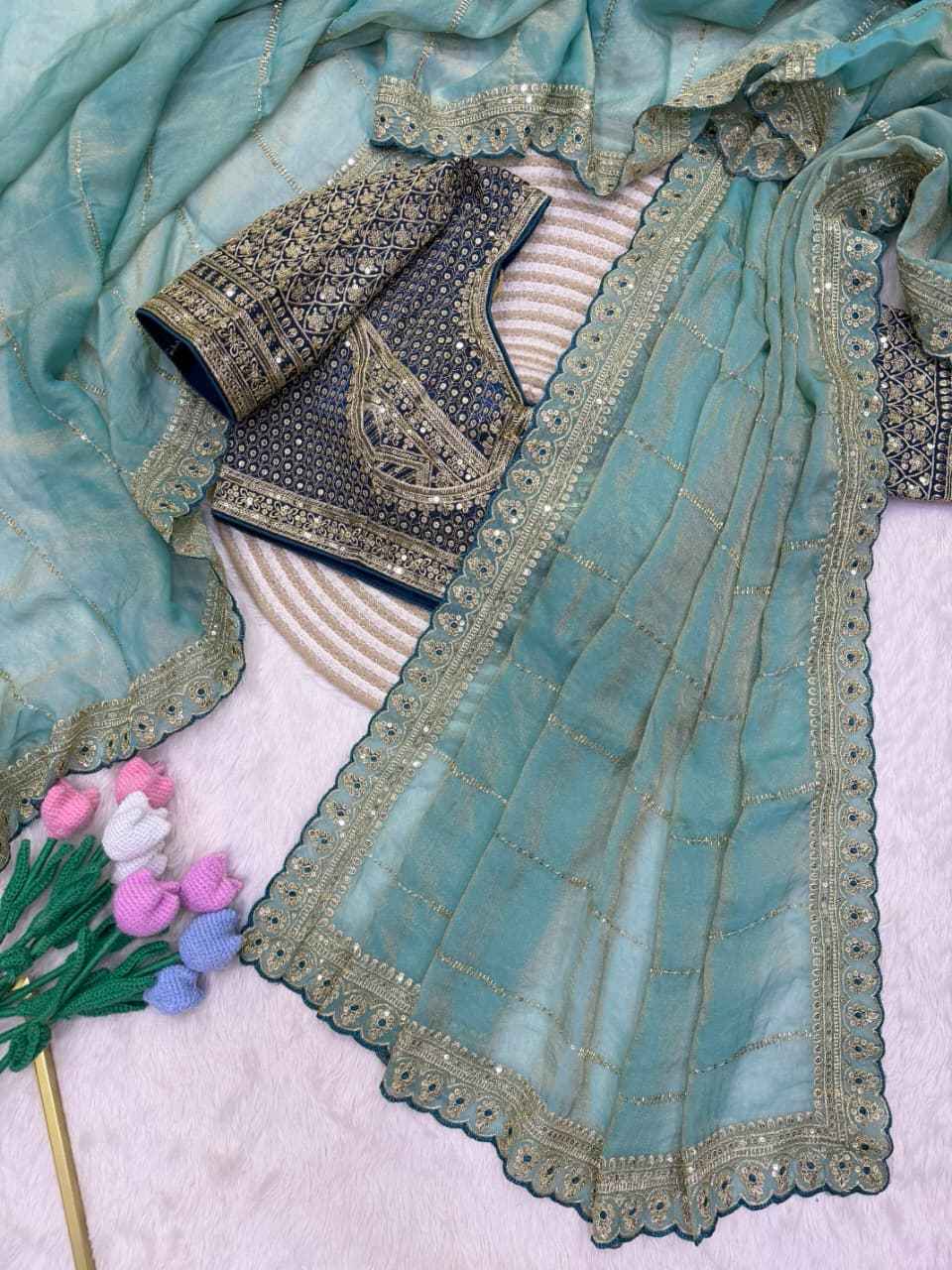 NC MOSS BEAD SEQUINS AND ZARI EMBROIDERY WORK SAREE
