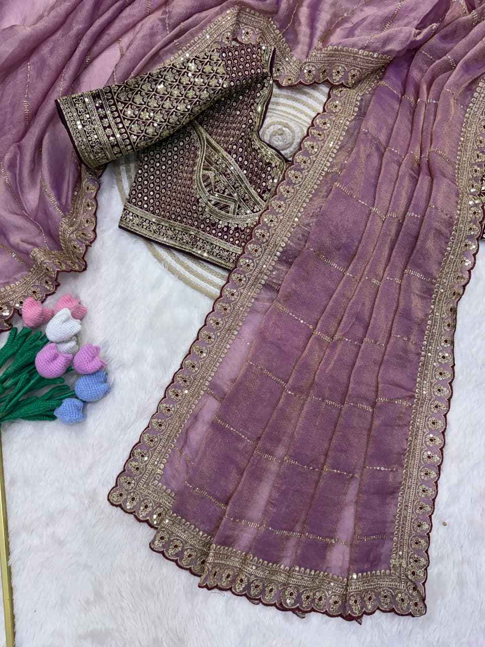 NC MOSS BEAD SEQUINS AND ZARI EMBROIDERY WORK SAREE