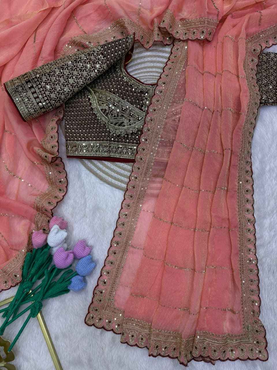 NC MOSS BEAD SEQUINS AND ZARI EMBROIDERY WORK SAREE