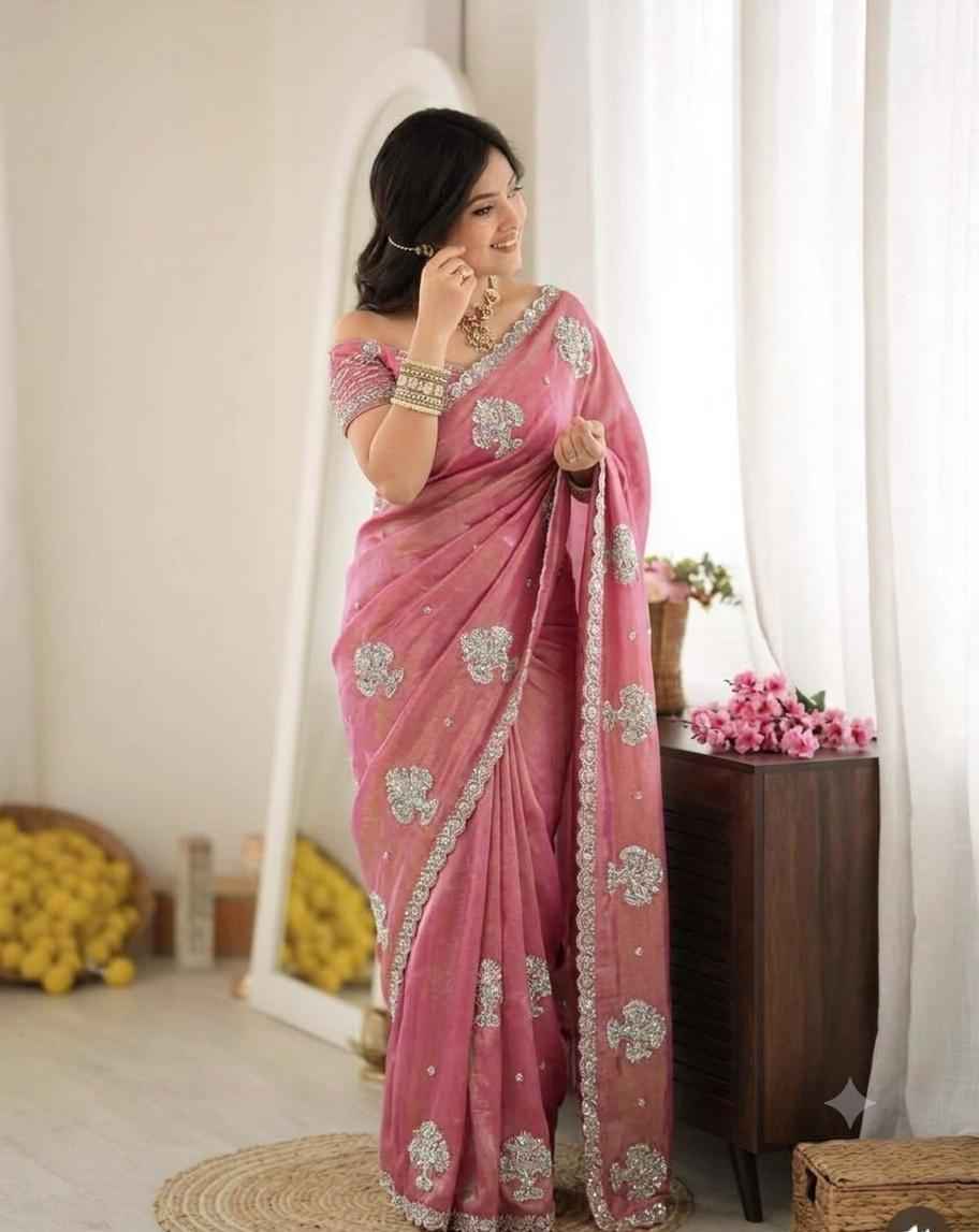 NC MOSS CHIFFON BEADS SEQUINS EMBROIDERY WORK SAREE